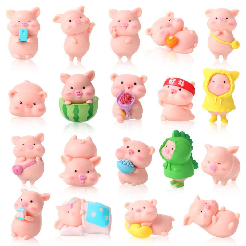 Leitee 19 Pcs Pig Mini Figurines Bird Dog Cat Figure Animal Set Cute Figurine Pig Cake Toppers for Home Desk Birthday Party Decorations(Classic) - Image 1