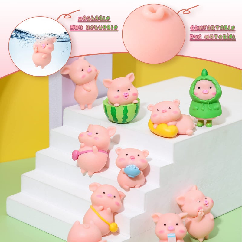 Leitee 19 Pcs Pig Mini Figurines Bird Dog Cat Figure Animal Set Cute Figurine Pig Cake Toppers for Home Desk Birthday Party Decorations(Classic) - Image 3