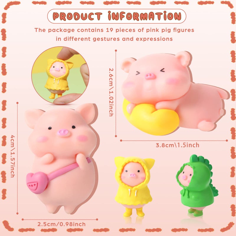 Leitee 19 Pcs Pig Mini Figurines Bird Dog Cat Figure Animal Set Cute Figurine Pig Cake Toppers for Home Desk Birthday Party Decorations(Classic) - Image 2
