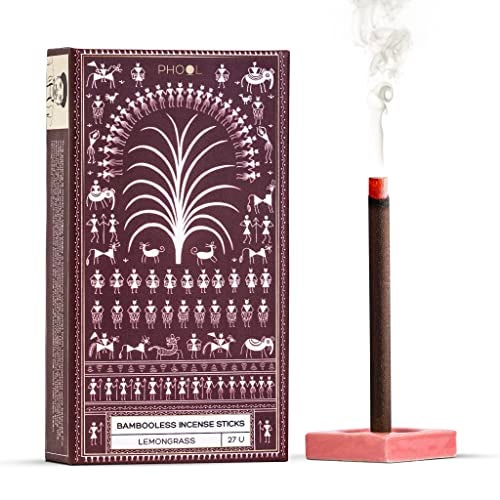 PHOOL Luxury Incense Bambooless Incense Sticks | Lemongrass Dhoop Sticks for Pooja, Meditation & Aarti | Natural Chemical-Free Smokeless Agarbatti | Free Dhoop Holder | Eco-Friendly | Pack of 27 - Image 1
