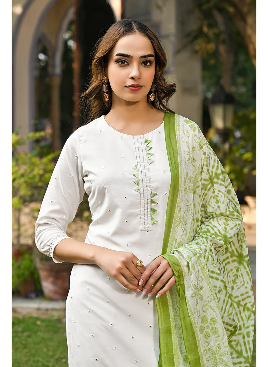 زيري سوق Green Rayon Blend Solid Embroidered Straight Kurta Set