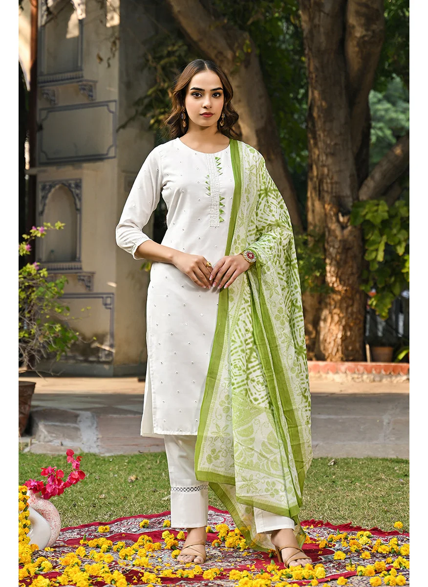 زيري سوق Green Rayon Blend Solid Embroidered Straight Kurta Set