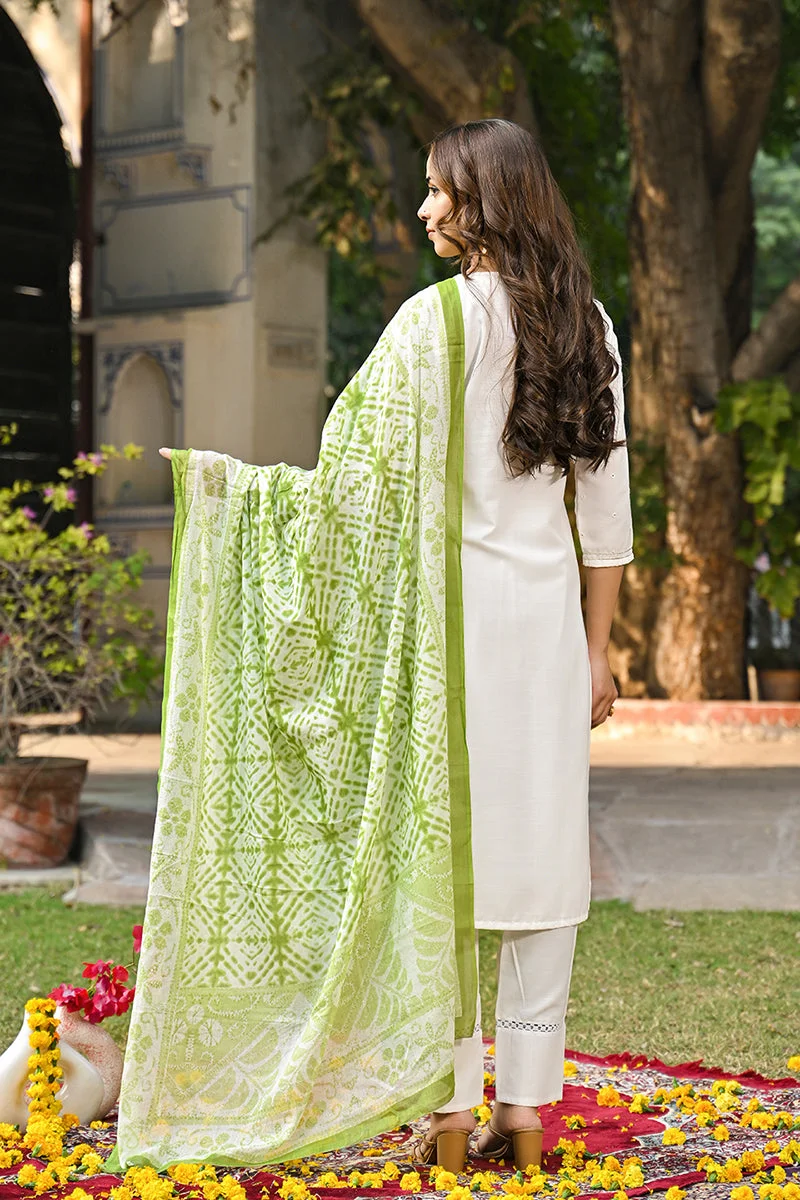 ZERESOUQ Green Rayon Blend Solid Embroidered Straight Kurta Set
