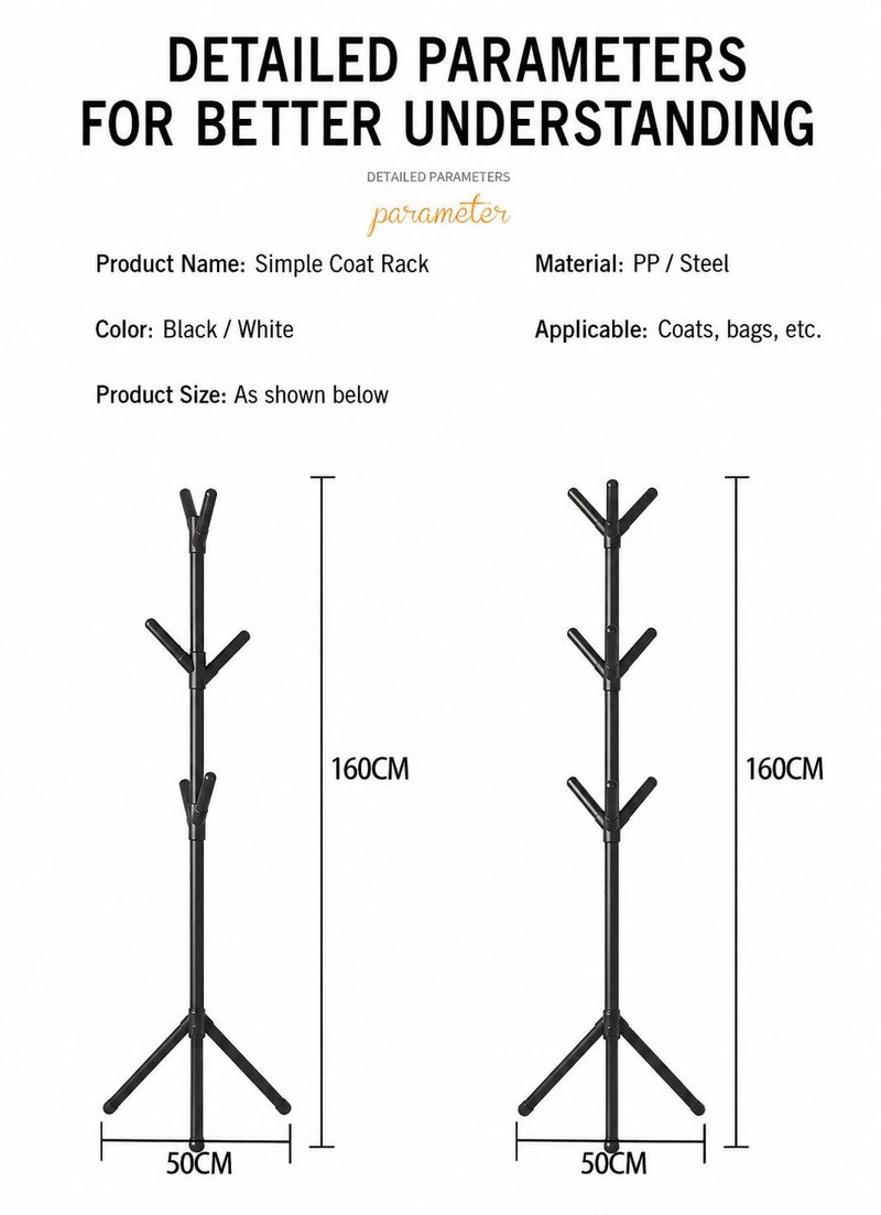 MP Coat Rack Freestanding Coat Hanger Stand, Metal Coat Tree with 9 Hooks for Clothes, Hats, Bags and Scarves, Floor Standing Clothes Rack for Entryway, Bedroom and Living Room,  Black - Image 5