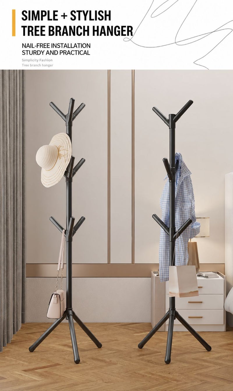 MP Coat Rack Freestanding Coat Hanger Stand, Metal Coat Tree with 9 Hooks for Clothes, Hats, Bags and Scarves, Floor Standing Clothes Rack for Entryway, Bedroom and Living Room,  Black - Image 2