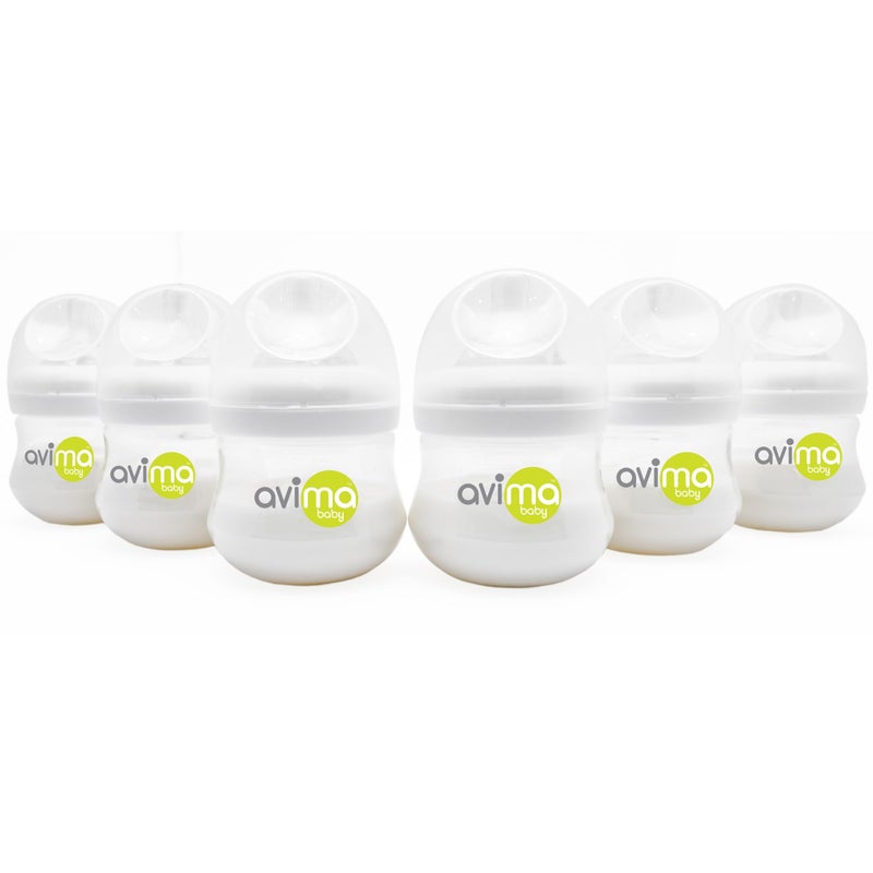 Avima Baby 4 oz Anti Colic Baby Bottles for Breastfed Babies - Slow Flow Nipples, Wide Neck Bottle, BPA Free - Newborn 0-3 Months, Stage 1 (Set of 6) - Image 1