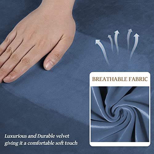 WEERRW Velvet Plush Fabric 4 Pieces Sofa Covers for 3 Cushion Couch with Elastic Bottom Straps in Light Blue - Image 4