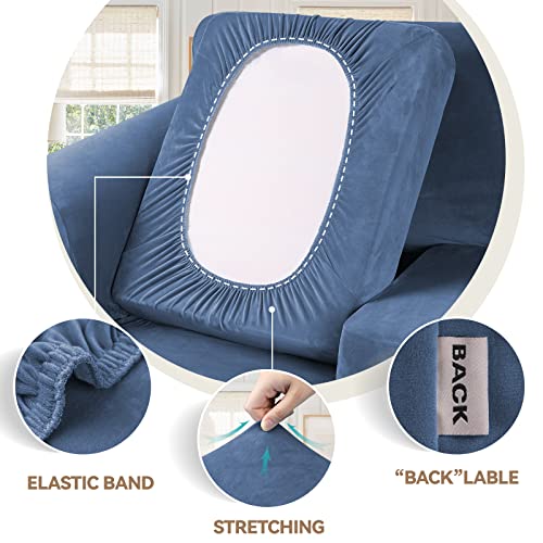 WEERRW Velvet Plush Fabric 4 Pieces Sofa Covers for 3 Cushion Couch with Elastic Bottom Straps in Light Blue - Image 3