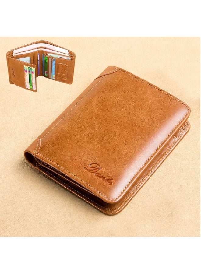 دانتي محفظة رجالية، طبقة علوية من جلد البقر، ثلاثة جوانب، محفظة رجالية، RFID مضادة للسرقة، بني شمعي (بطاقة مضادة للسرقة) - Image 3