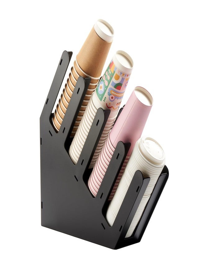 CURTA 4 Compartment Splicing Disposable Paper Cup Dispenser, Coffee and Lid Storage Organizer Holder for Countertop Bar,Restaurant,Breakroom,Party, Black - Image 1