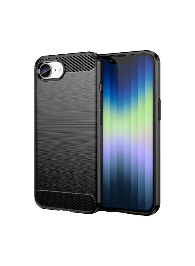 جراب / كفر لجهاز  iPhone SE4 / iPhone 16E – تصميم درع متين مع نسيج ألياف الكربون المصقول، مقاوم للصدمات، بقبضة مانعة للانزلاق، نحيف وخفيف الوزن (أسود). - Image 1