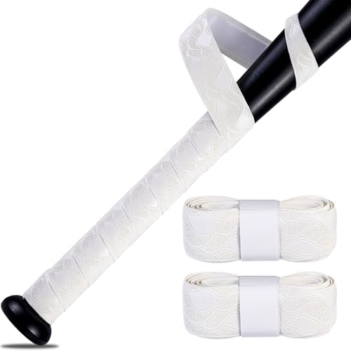 POUMEE 2PCS Bat Grip Tape for Baseball/Softball,1.5mm Precut and Full Adhesive Baseball Bat Grip Replacement,Non-Slip Softball Bat Wrap Tape (Pure White) - Image 1