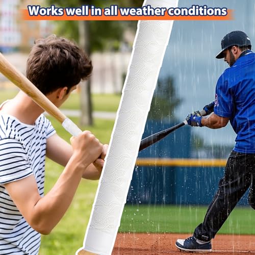POUMEE 2PCS Bat Grip Tape for Baseball/Softball,1.5mm Precut and Full Adhesive Baseball Bat Grip Replacement,Non-Slip Softball Bat Wrap Tape (Pure White) - Image 5