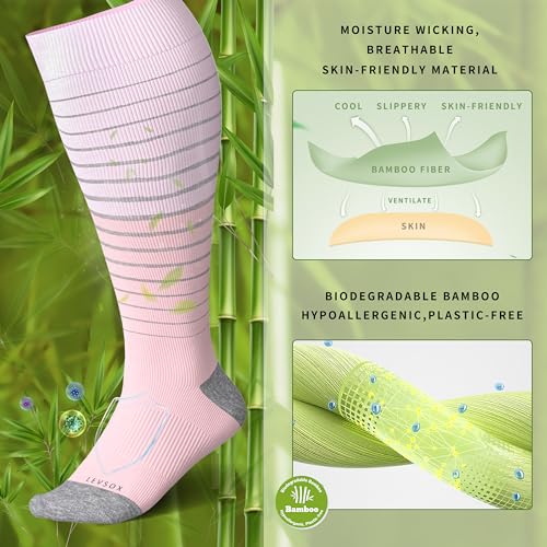 LEVSOX Wide Calf Compression Socks for Women Plus Size Pregnancy Cute Fun 15-20mmHg Knee High Extra Large Support Socks for Nurse, Medical, Travel, Stripe - Image 2