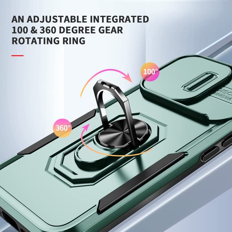 ShieldTech Polycarbonate Back Cover Case Compatible for Apple iPhone 14 Pro Max with Slide Camera Cover & Rotated Ring Stand|Military Grade Mobile Phone Cover Case for Apple iPhone 14 Pro Max(Green) - Image 4