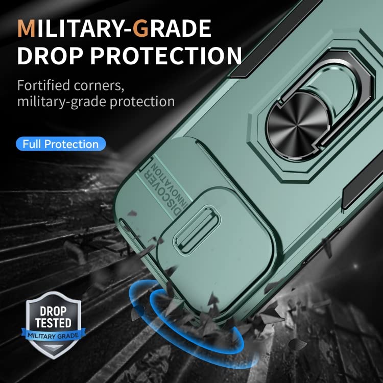 ShieldTech Polycarbonate Back Cover Case Compatible for Apple iPhone 14 Pro Max with Slide Camera Cover & Rotated Ring Stand|Military Grade Mobile Phone Cover Case for Apple iPhone 14 Pro Max(Green) - Image 5