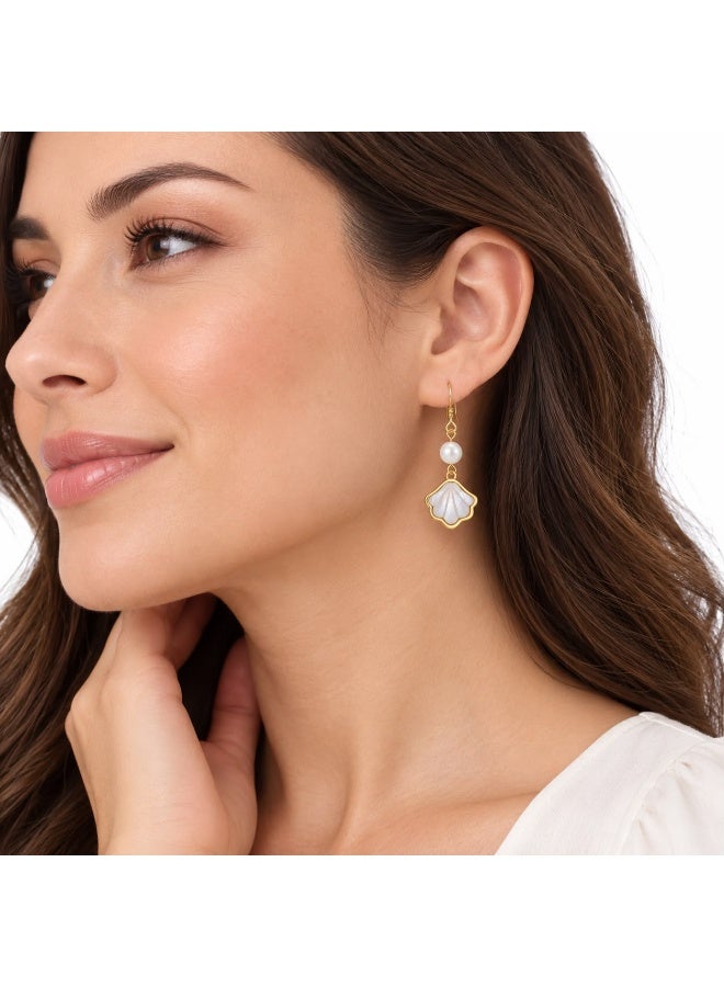 Veya Shell and Pearl Drop Earrings – 14K Gold-Plated 925 Sterling Silver – Includes Velvet Pouch and Elegant Paper Bag - Image 2