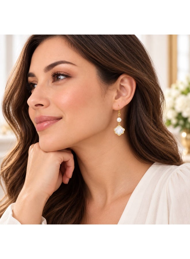 Veya Shell and Pearl Drop Earrings – 14K Gold-Plated 925 Sterling Silver – Includes Velvet Pouch and Elegant Paper Bag - Image 5