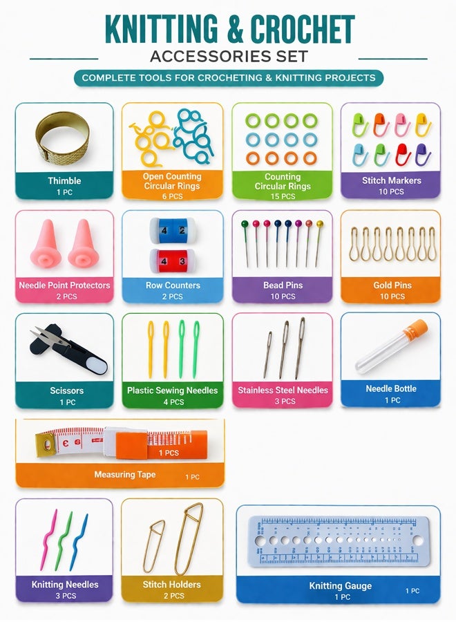 Sisily 76Pcs Ergonomic Crochet Hooks Set with Soft Grip Handles, Multiple Hook Sizes, Stitch Markers, Sewing Needles, Measuring Tape and Storage Bag for Beginners, Multicolor - Image 3