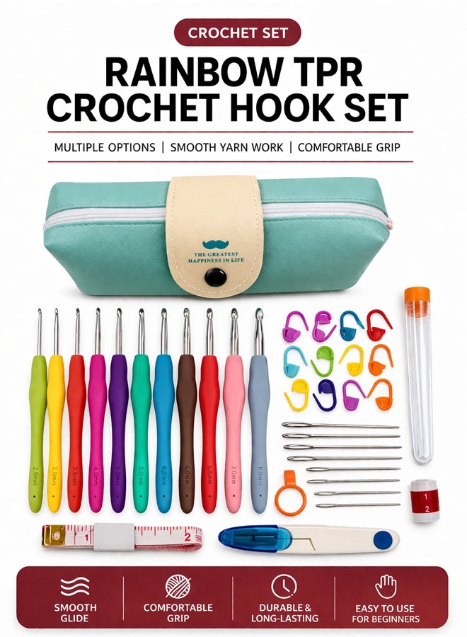 Sisily 76Pcs Ergonomic Crochet Hooks Set with Soft Grip Handles, Multiple Hook Sizes, Stitch Markers, Sewing Needles, Measuring Tape and Storage Bag for Beginners, Multicolor - Image 5