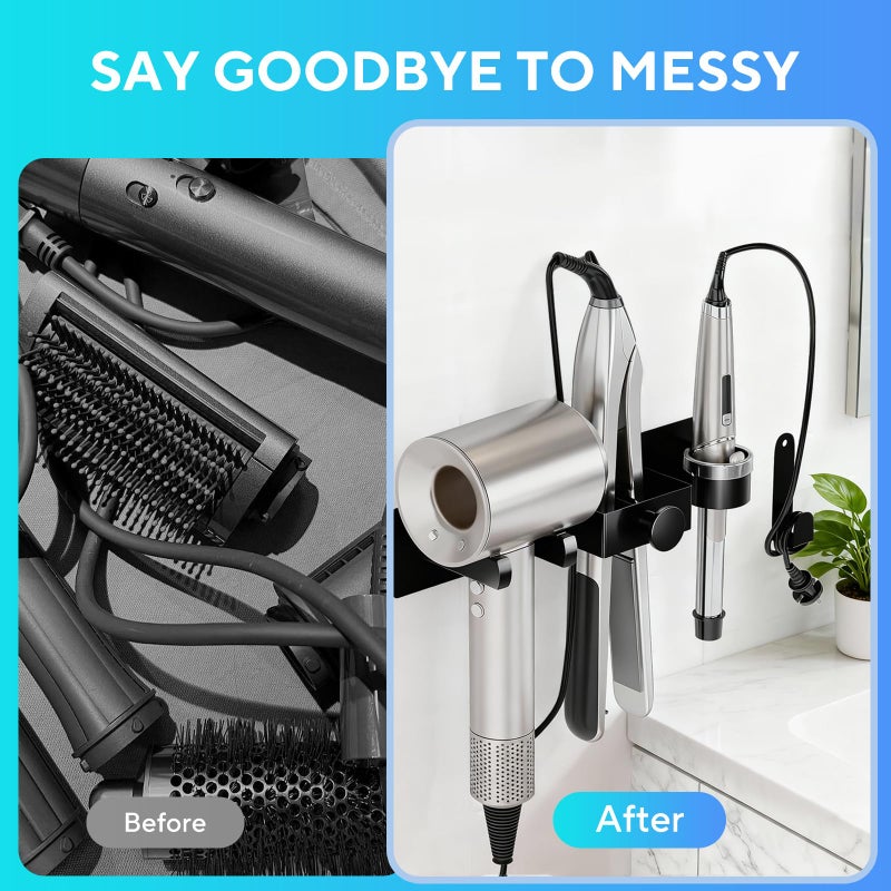 DOTCUTY Hair Dryer Holder Wall Mount with Plug&Cord Organizer, Curling Iron Holder Flat Iron, 3-in-1 Bathroom Hair Tool Organizer and Storage, Straightener Holder, Metal Blow Dryer Holder Rack for Most Dryers - Image 5