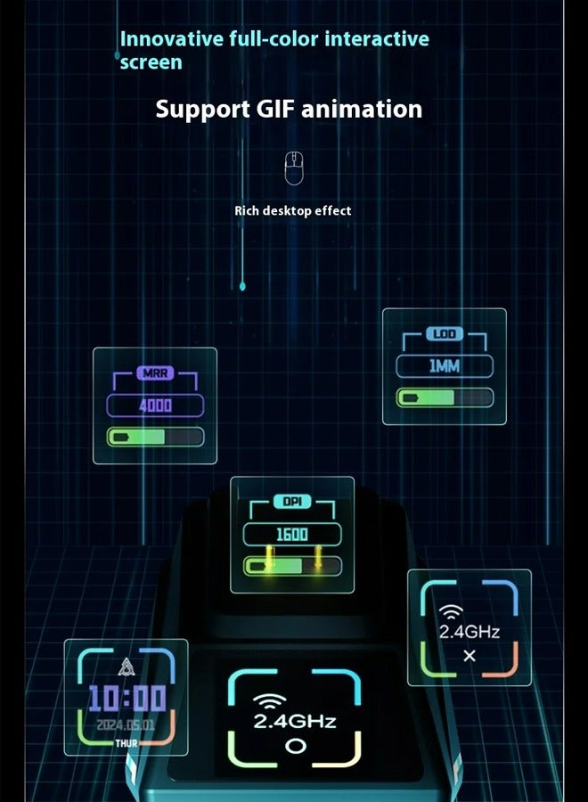 إيه جاز ماوس الألعاب AJ179 APEX ثلاثي الوضع، ماوس ألعاب لاسلكي 8K، يصل إلى 42K DPI، خفيف الوزن للغاية، قاعدة شحن مغناطيسية مع شاشة TFT، مستشعر Pixart PAW3950، مفتاح HUANO بقدرة 100 مليون نقرة، ماوس ثلاثي الوضع، لأجهزة الكمبيوتر/MAC، باللون الأسود - Image 4