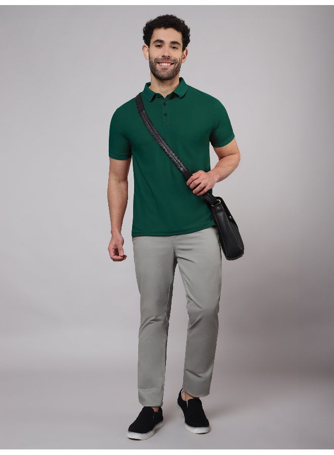 Beyoung Men's Regular Fit Half Sleeve Soild Casual Lush Green Polo T-shirt  - Image 3