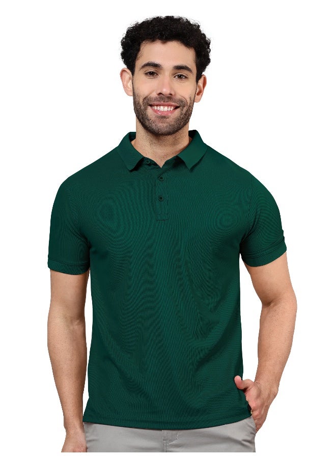 Beyoung Men's Regular Fit Half Sleeve Soild Casual Lush Green Polo T-shirt  - Image 1