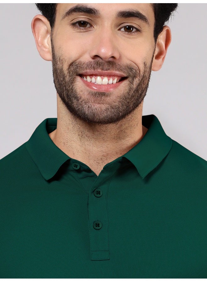 Beyoung Men's Regular Fit Half Sleeve Soild Casual Lush Green Polo T-shirt  - Image 4