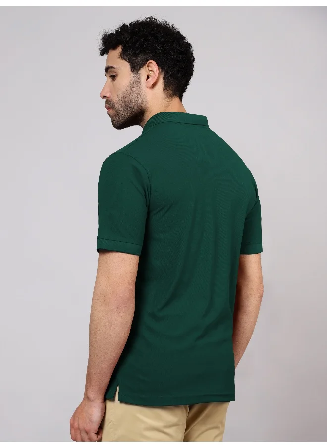 بيونغ Men's Regular Fit Half Sleeve Soild Casual Lush Green Polo T-shirt