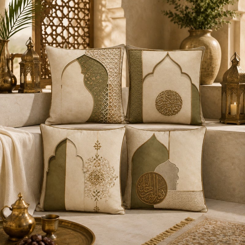 4-Piece Ramadan Decorative Cushion Cover Set Arabic Islamic Pattern Square Throw Pillow Covers for Sofa Living Room - Image 2