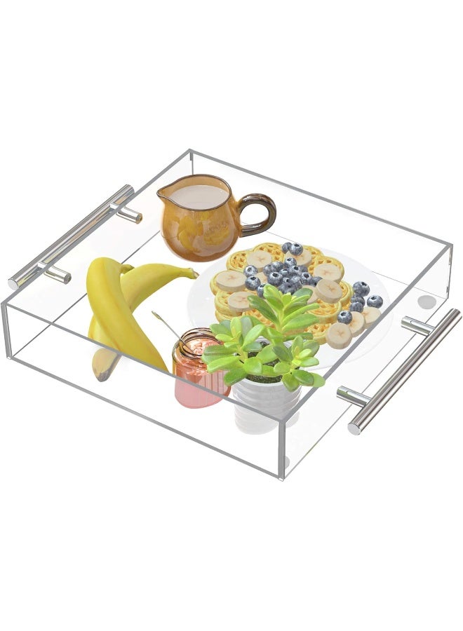 TPGP Clear Acrylic Serving Tray 12"X12" - Coffee Table Living Room Kitchen Decorative Tray With Silver Metal Handles, Bathroom Vanity Tray Perfume Cosmetic Storage Organizer - Image 5