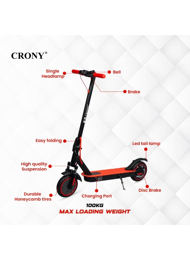 Crony W563 E-Scooter 250W Motor,25-45KN/M Speed,36V/7.8AH,10-25KM Range, Front Suspension, Disc Brakes, Aluminum Alloy Frame, 100KG Max Load, LED Headlamp, App Connectivity, Foldable E-Scooter for Adults & Kids, Portable Commuter Scooter, Heavy-Duty E-Scooter, High-Speed Electric Scooter Long Range,Red  - Image 2