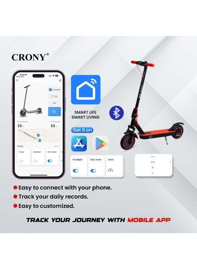 Crony M365 Suspention Shock-absorbing version E-Scooter 250W Motor,25-45KM/h Speed, Front Suspension, 10-25KM Range, 36V/7.8AH,Disc Brakes, Aluminum Alloy Frame, 120KG Max Load, LED Headlamp, App Connectivity, Foldable E-Scooter for Adults & Kids, Portable Commuter Scooter, Heavy-Duty E-Scooter, High-Speed Electric Scooter Long Range,Red - Image 5