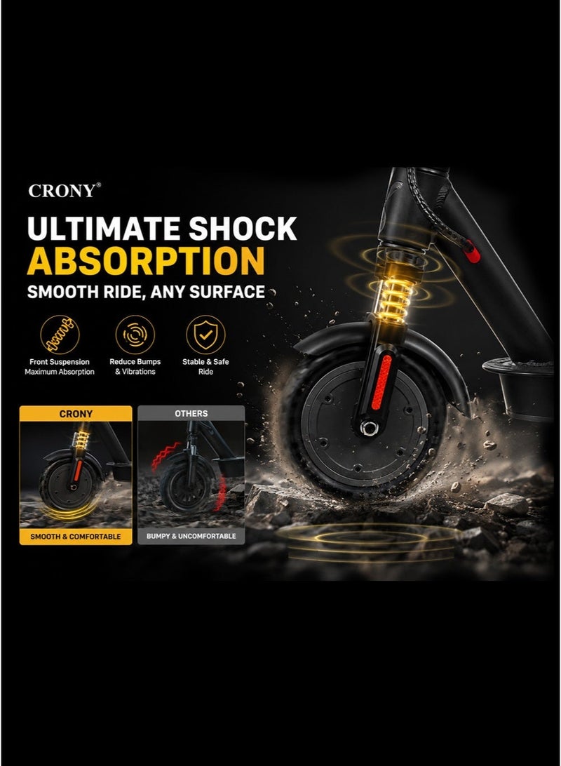 Crony M365 Suspention Shock-absorbing version E-Scooter 250W Motor,25-45KM/h Speed, Front Suspension, 10-25KM Range, 36V/7.8AH,Disc Brakes, Aluminum Alloy Frame, 120KG Max Load, LED Headlamp, App Connectivity, Foldable E-Scooter for Adults & Kids, Portable Commuter Scooter, Heavy-Duty E-Scooter, High-Speed Electric Scooter Long Range,Red - Image 2