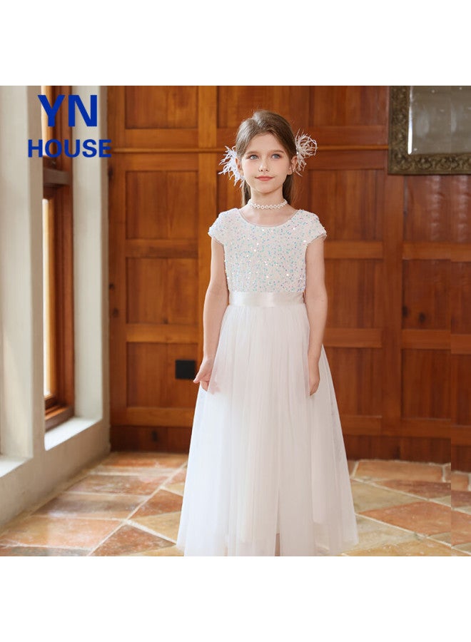 Yinuofang Women's Evening Dress Long Gown Princess Tulle Dress Host White Evening Dress Piano Performance Dance Costume - Image 2