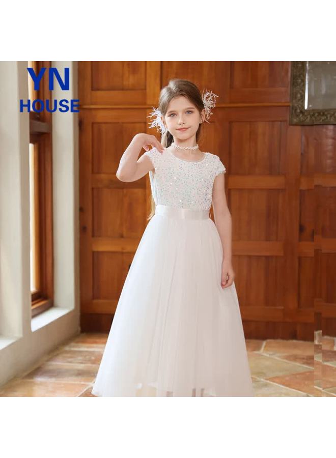 Yinuofang Women's Evening Dress Long Gown Princess Tulle Dress Host White Evening Dress Piano Performance Dance Costume - Image 3