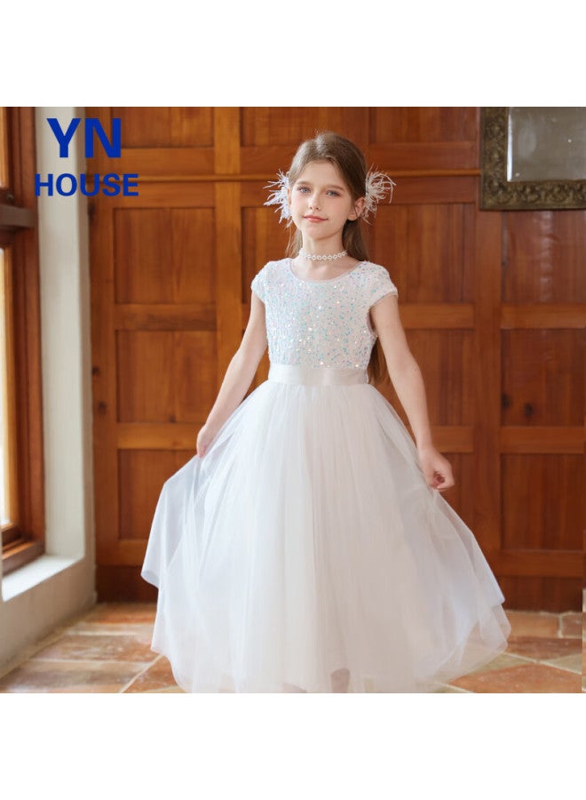 Yinuofang Women's Evening Dress Long Gown Princess Tulle Dress Host White Evening Dress Piano Performance Dance Costume - Image 4
