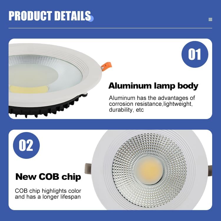 30 واط LED COB داونلايت – ضوء سقف مدمج مع سائق | تصميم فائق السطوع، موفر للطاقة، ومضاد للتوهج | مثالي للإضاءة الداخلية في المنزل، المكتب، والتجارة (3000 كيلفن) - Image 4