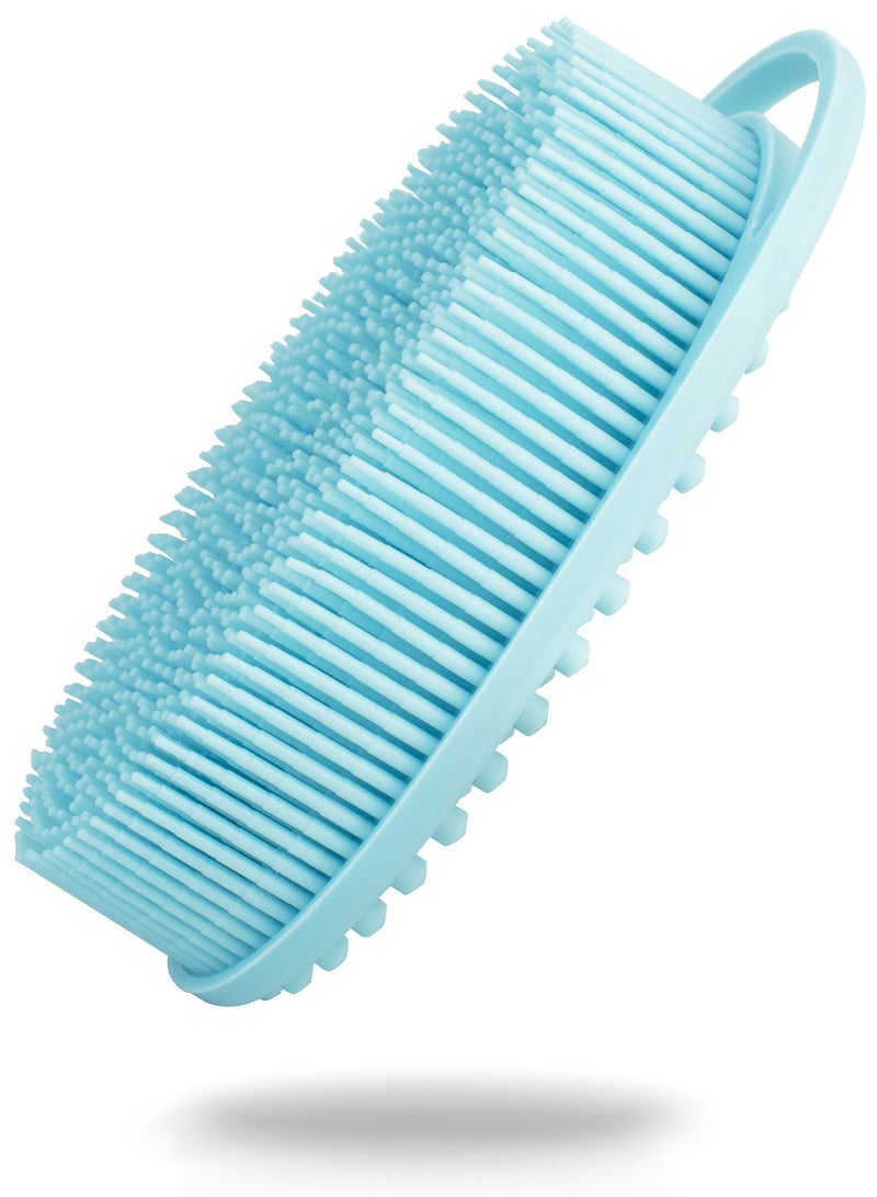 Double-Sided Silicone Body Brush with Soft Bristles and Massage Protrusions, 13.5 x 8 x 3.5 cm (Blue)