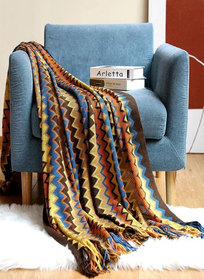 KNITTED TASSEL BLANKETS, SUPER SOFT COZY LIGHTWEIGHT DECORATIVE THROW BLANKETS FOR COUCH , BED, SOFA, OUTDOOR THROW BLANKET ALL SEASONS 127X178CMCOFFEE COLOR