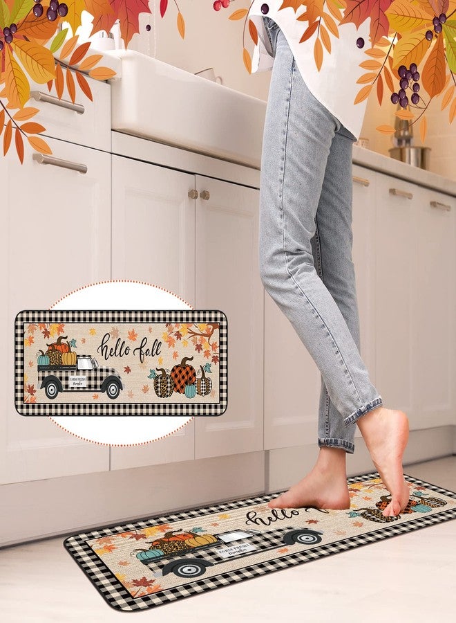 Suttmin Thanksgiving Pumpkin Kitchen Rugs Set of 2 Fall Kitchen Mats Buffalo Plaid Pumpkin Rug Autumn Truck Mats Fall Non Slip Doormat for Welcome Holiday Decor, 17 x 29 Inch and 17 x 47 Inch - Image 5