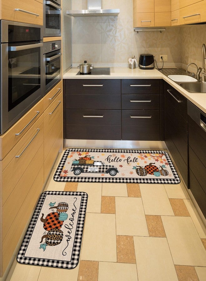 Suttmin Thanksgiving Pumpkin Kitchen Rugs Set of 2 Fall Kitchen Mats Buffalo Plaid Pumpkin Rug Autumn Truck Mats Fall Non Slip Doormat for Welcome Holiday Decor, 17 x 29 Inch and 17 x 47 Inch - Image 2