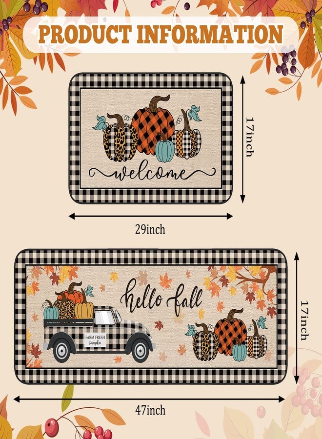 Suttmin Thanksgiving Pumpkin Kitchen Rugs Set of 2 Fall Kitchen Mats Buffalo Plaid Pumpkin Rug Autumn Truck Mats Fall Non Slip Doormat for Welcome Holiday Decor, 17 x 29 Inch and 17 x 47 Inch - Image 3