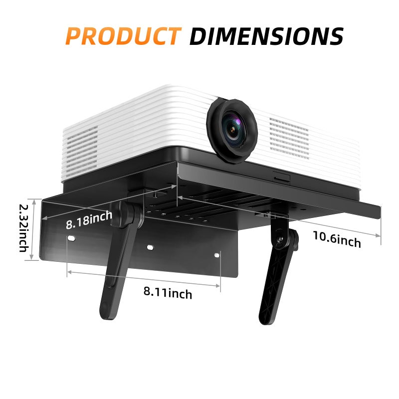 CABTE No Drilling Metal Projector Mount, Adjustable Angle Projector Mount Shelf for Sofa and Bedside, Foldable for Storage,Perforated Design for Heat Dissipation,Projector Wall Mount for Living Room - Image 3