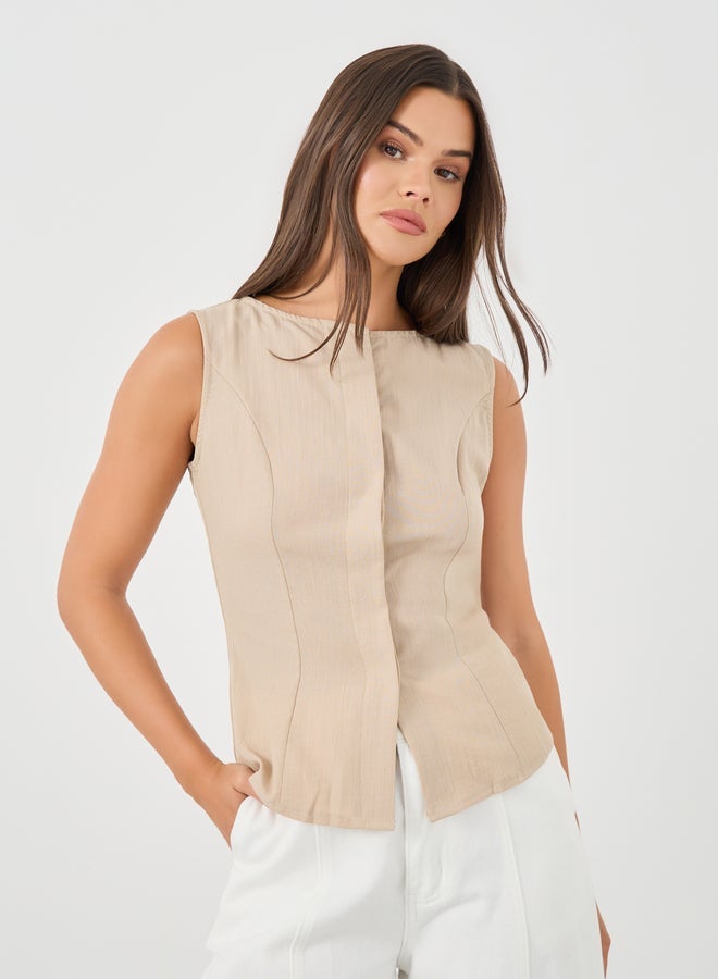 Styli Solid Buttoned Sleeveless Waistcoat