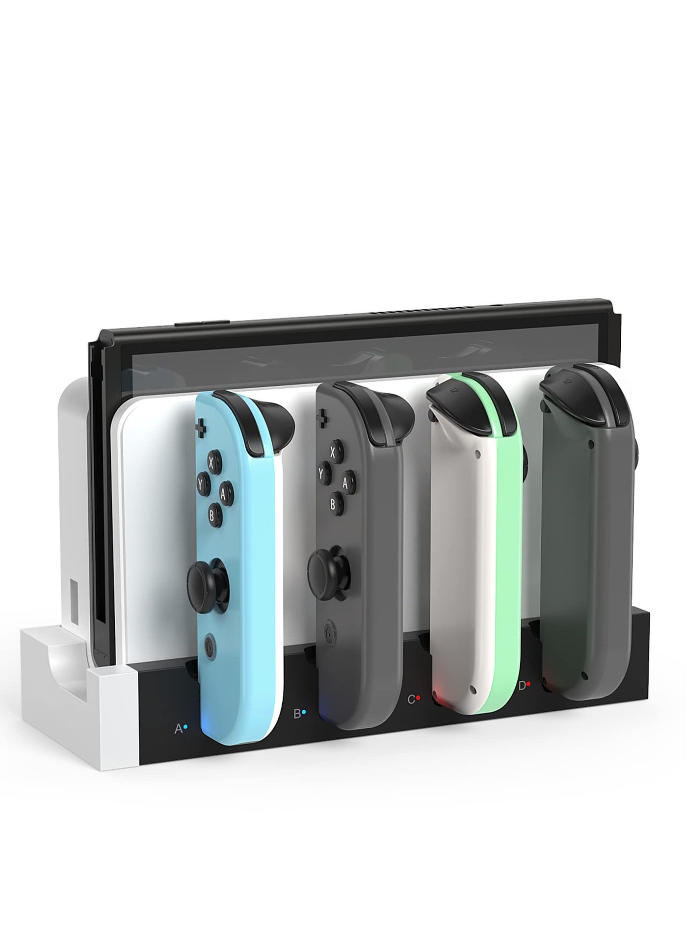 Joy-Con Charger for Nintendo Switch OLED Model, for Nintendo Switch Charger, Compatible with Joy Con Charger for Switch & OLED Model Version, USB Charging Dock Station Stand with Indicator - White