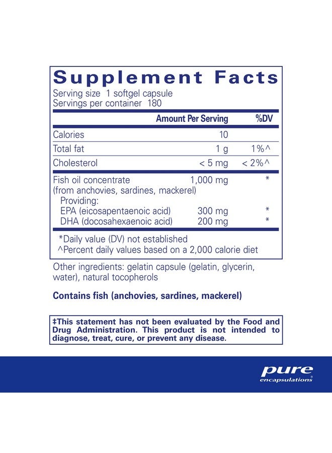 Pure Encapsulations EPA/DHA Essentials - مكمل مركّز من زيت السمك لدعم صحة القلب والأوعية الدموية - مكمل ممتاز من EPA وDHA مع أوميغا 3 - 180 كبسولة هلامية ناعمة - Image 2
