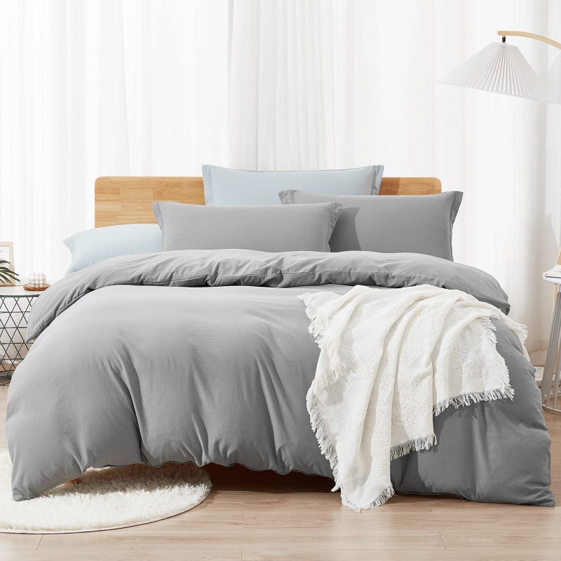 Dreaming Wapiti Duvet Cover KingWashed Microfiber Ice Grey King Size Duvet Cover SetSolid Color  Soft and Breathable with Zipper Closure  Corner Ties Ice Grey King