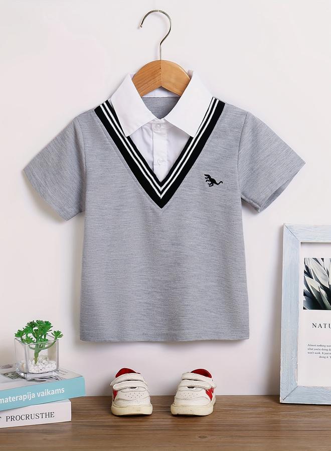 تايك تو قميص ولادي رمادي بياقة مزدوجة  في - Image 1